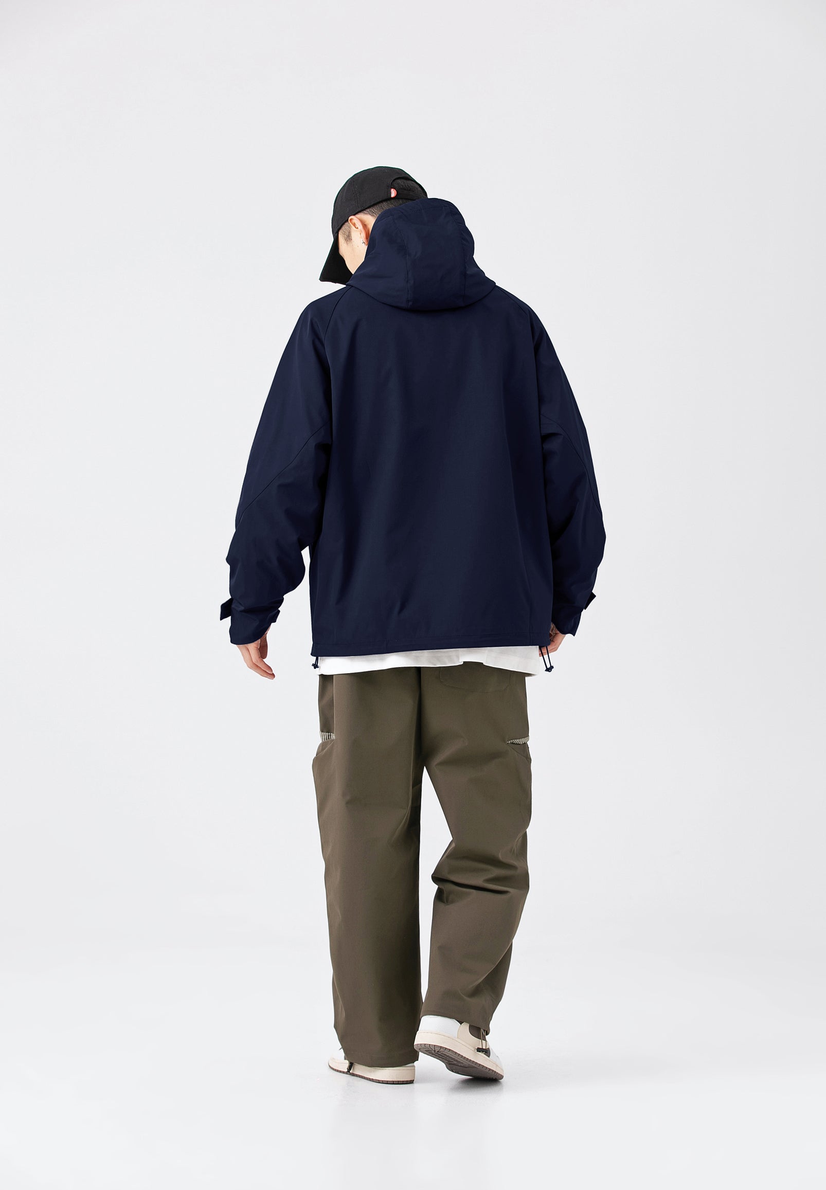 Hooded Jacket Windproof Outerwear In Navy