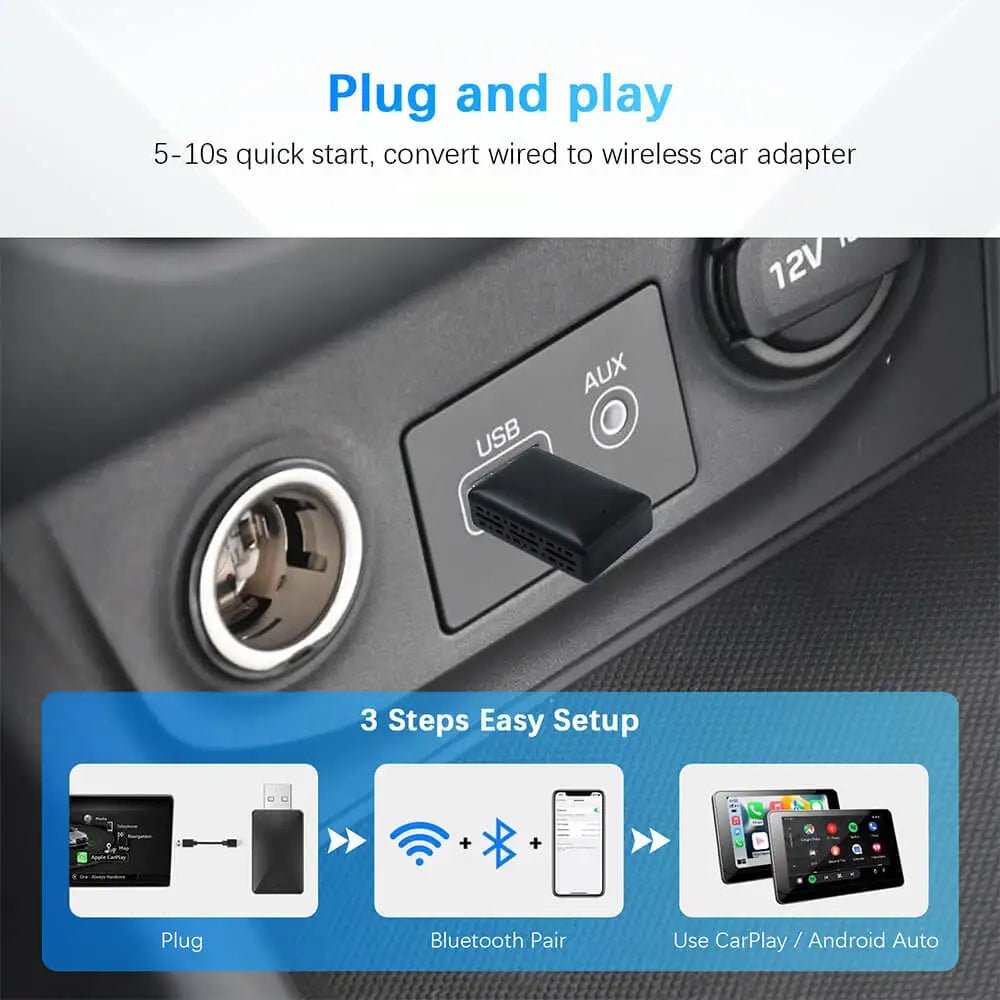 2in1 Wired to Wireless CarPlay Android Auto Adapter for OEM Car Stereo With USB - AdeLShop