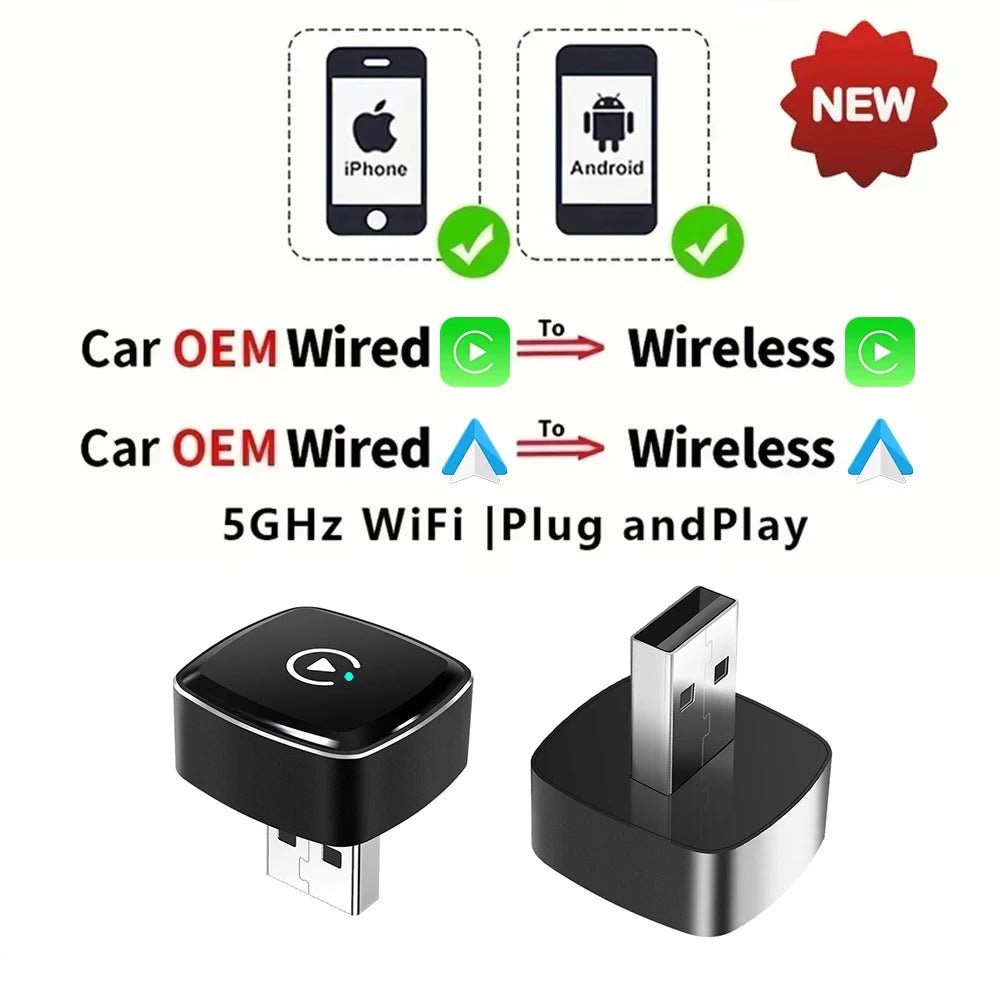 2in1 Wired to Wireless CarPlay Android Auto Adapter for OEM Car Stereo With USB - AdeLShop