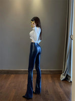 3XL Spicy Girl Flare Pants Split Zipper Shiny Skin - AdeLShop