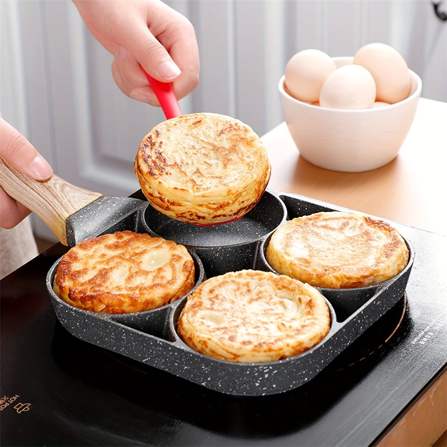 4 - Hole Non - Stick Frying Pan with Maifan Stone Coating - AdeLShop