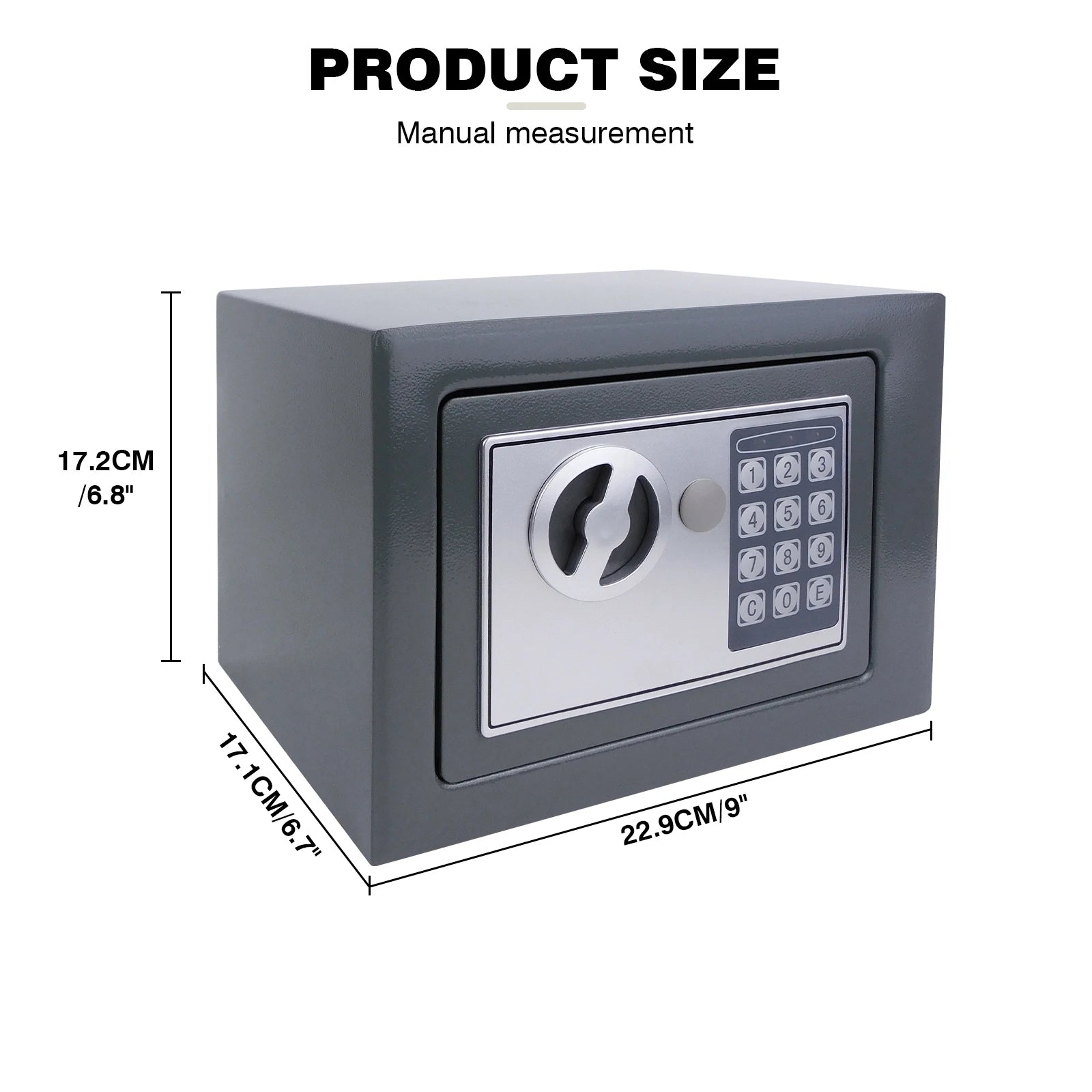 4.6L Home Digital Safe Electronic Cabinet Safes Cash Box Wall Safe with Key, Money Box for Office Hotel 230mmx170mmx170mm - Grey - AdeLShop