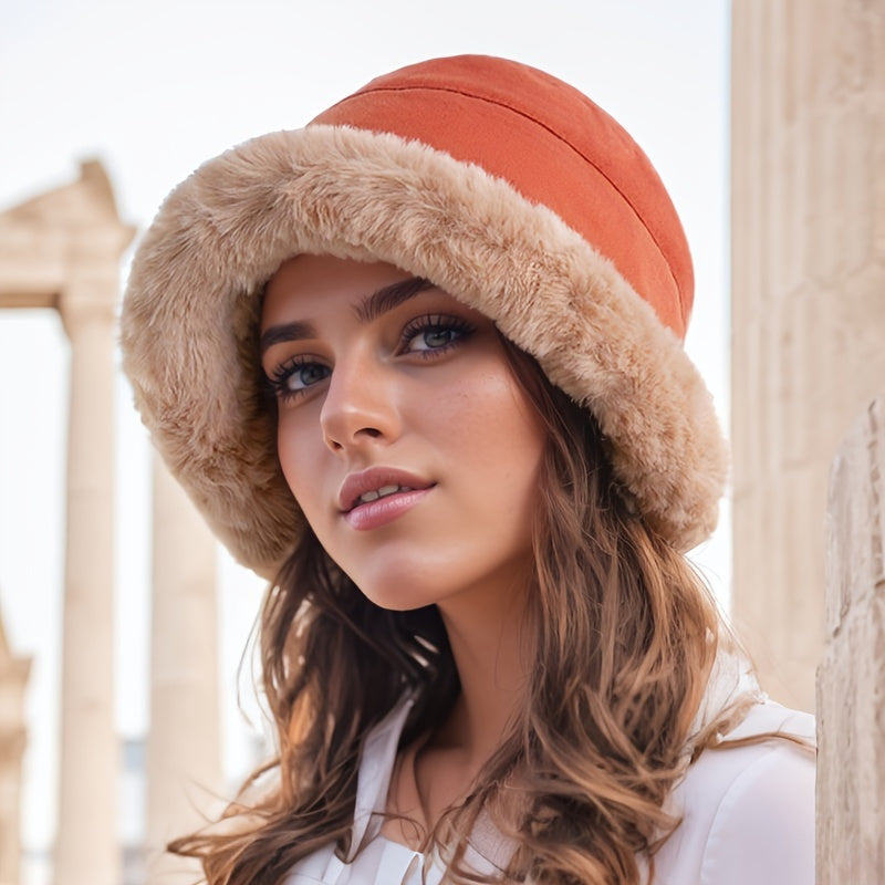 Winter Thermal Bucket Hat, Faux Fur Plush Thickened Ear Protection