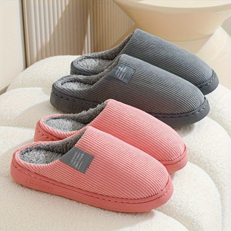 Women's & Unisex Plush Slip-On Slippers with Non-Slip Rubber Sole  winter