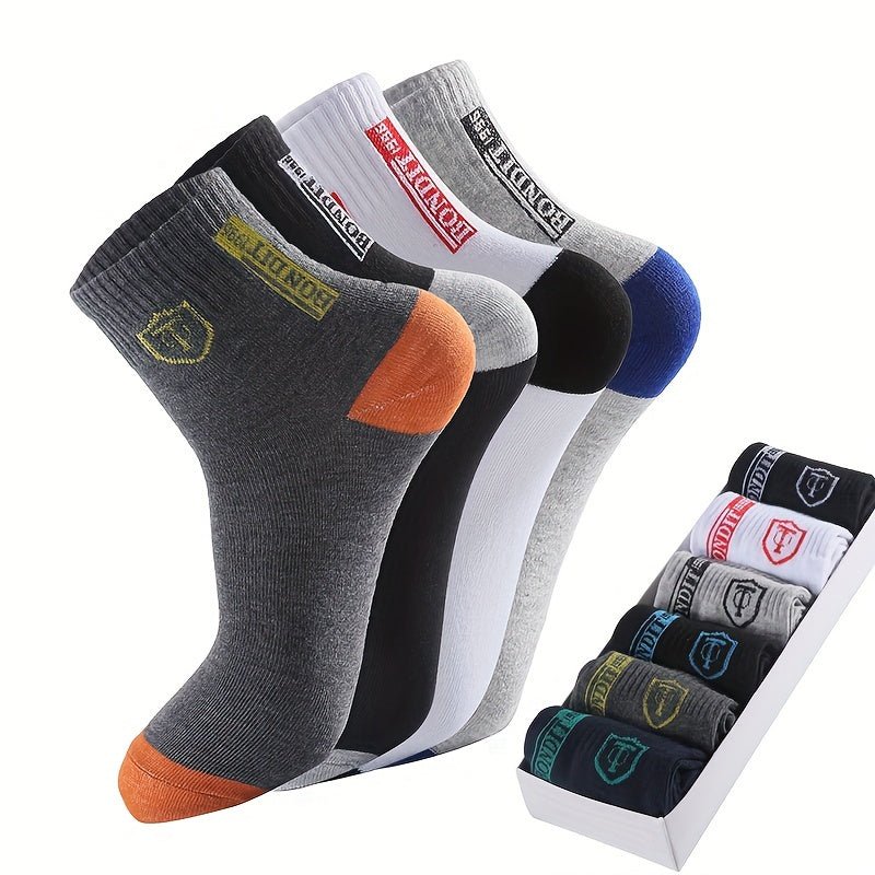6 - Pack Minimalist Casual Letter Mid - Calf Socks, Breathable Business Men's Socks - AdeLShop