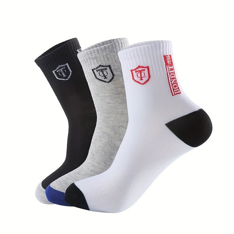 6 - Pack Minimalist Casual Letter Mid - Calf Socks, Breathable Business Men's Socks - AdeLShop