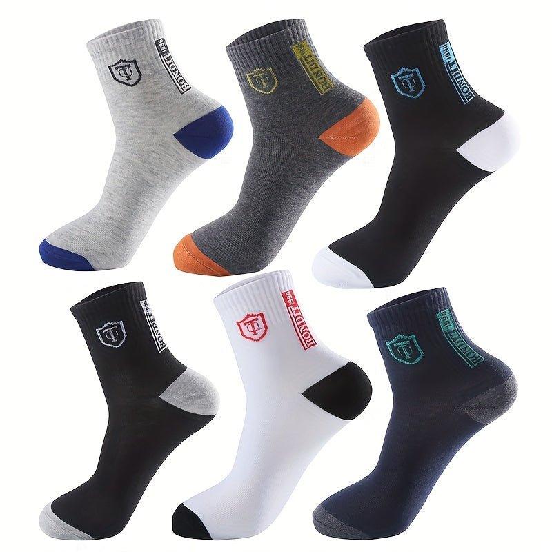 6 - Pack Minimalist Casual Letter Mid - Calf Socks, Breathable Business Men's Socks - AdeLShop