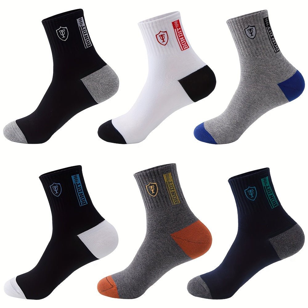 6 - Pack Minimalist Casual Letter Mid - Calf Socks, Breathable Business Men's Socks - AdeLShop