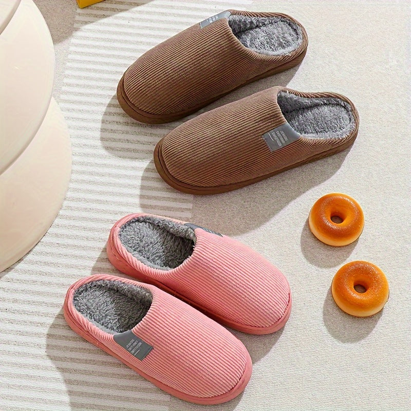 Women's & Unisex Plush Slip-On Slippers with Non-Slip Rubber Sole  winter