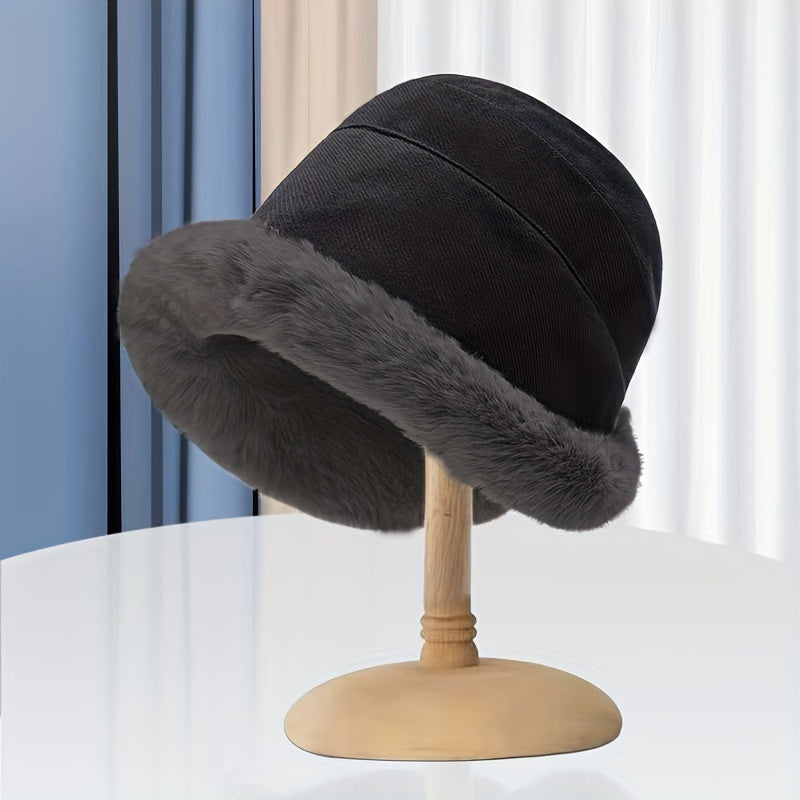 Winter Thermal Bucket Hat, Faux Fur Plush Thickened Ear Protection