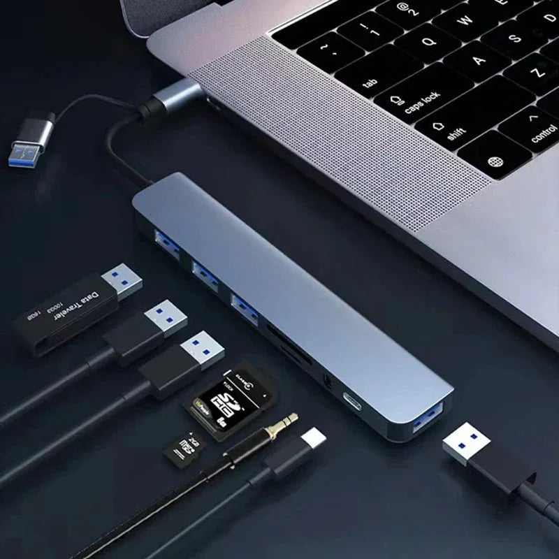 8 in 2 USB +Type C HUB Docking Station with 3.5mm Audio Jack Adapter Micro SD Card Reader Laptop Tablet Phone Disk Converter - AdeLShop