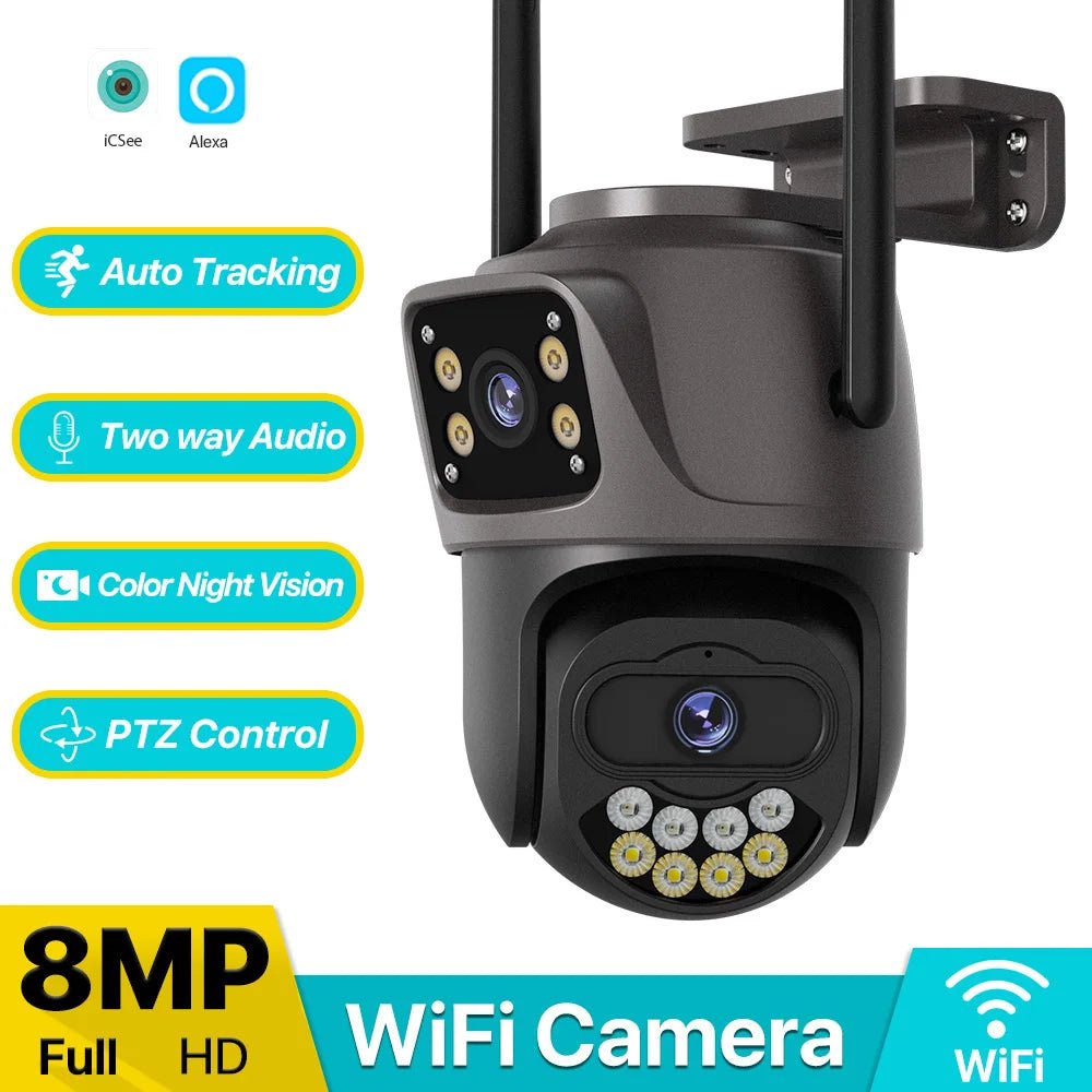 8MP 4K Outdoor WiFi Camera Two Lens Dual Screen - AdeLShop