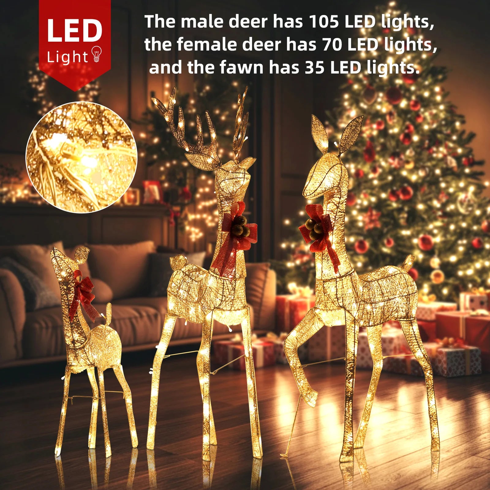 3pcs Large 3D Christmas Reindeer