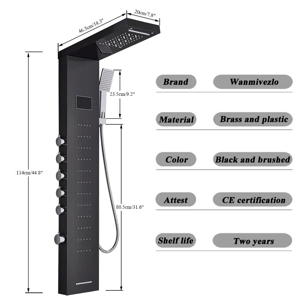 Bathroom LED Light Rain Waterfall Shower Panel Faucet Body Massage