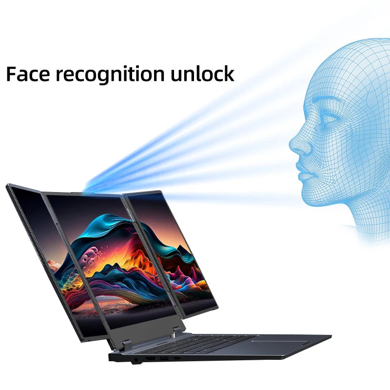 Laptop with face recognition unlock feature displayed on screen