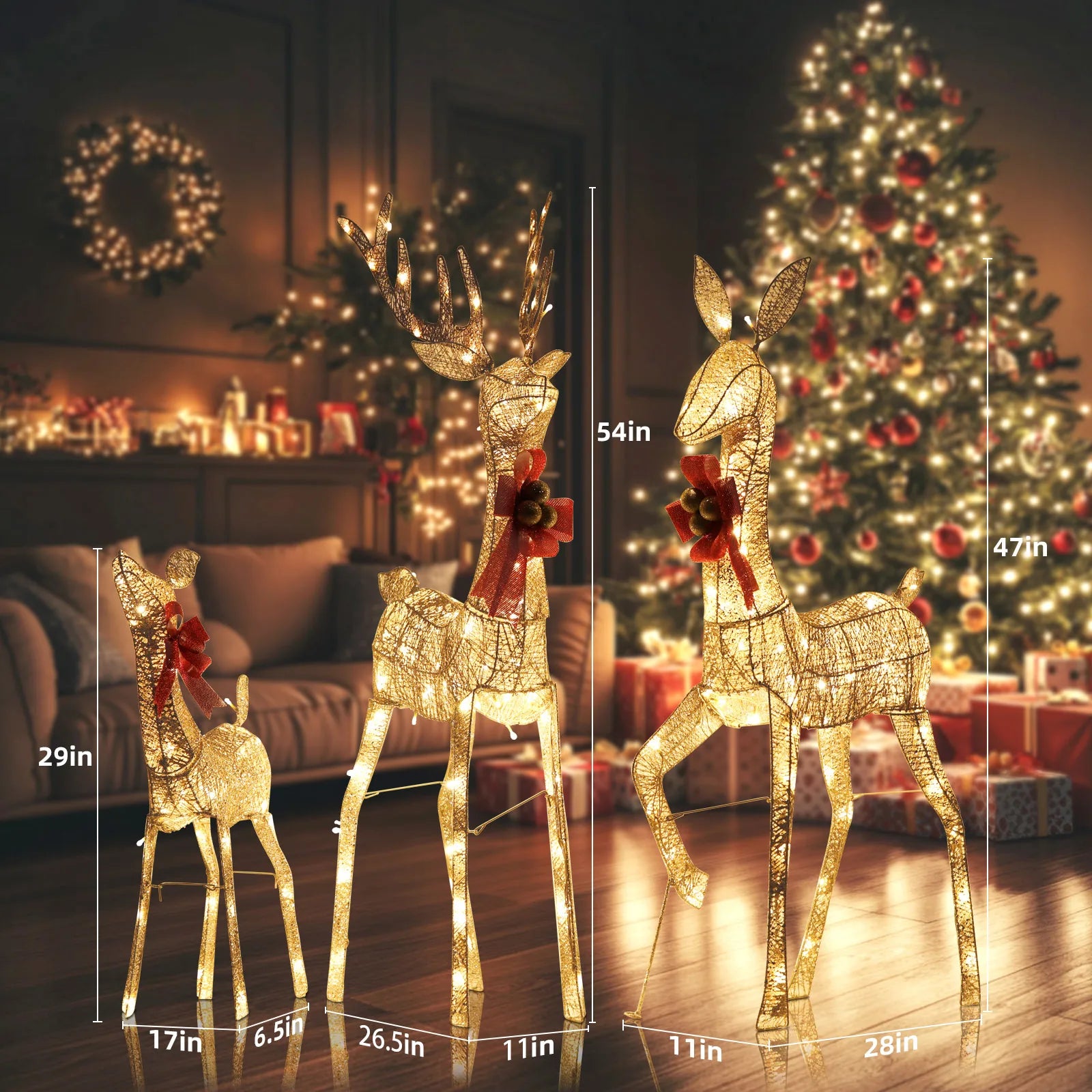 3pcs Large 3D Christmas Reindeer
