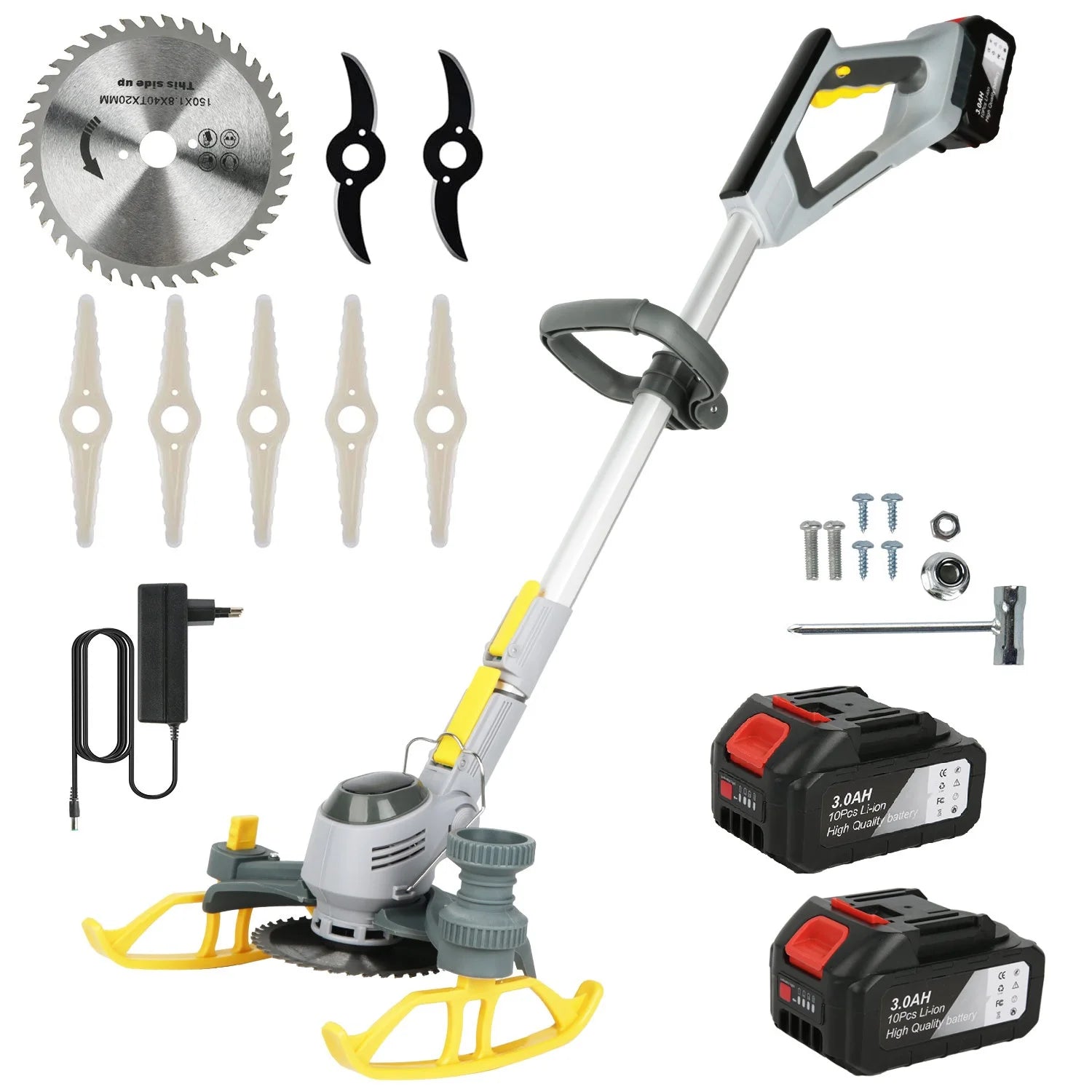 600W Cordless Grass Trimmer, 4-in-1 Lawn Trimmer,Wheel Edge Cutter