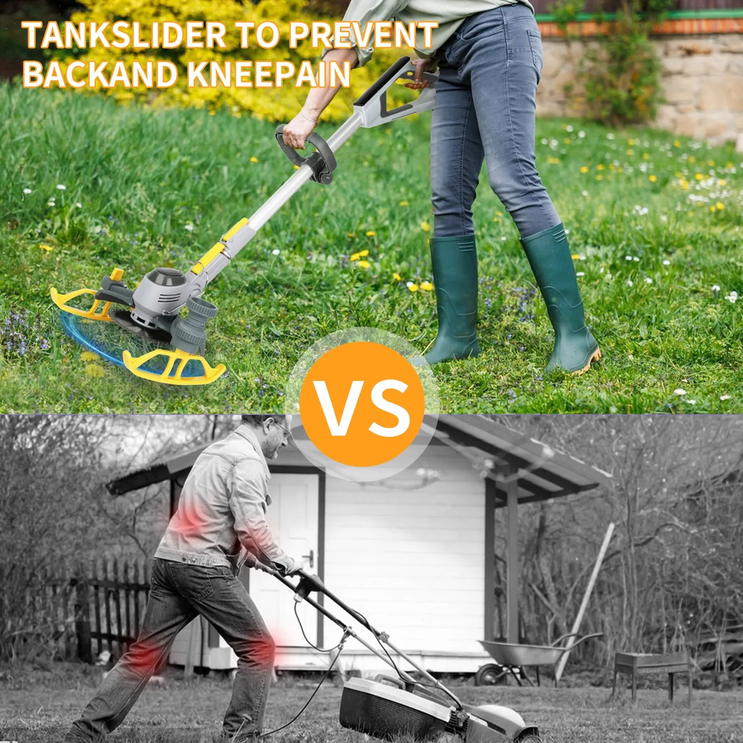 600W Cordless Grass Trimmer, 4-in-1 Lawn Trimmer,Wheel Edge Cutter