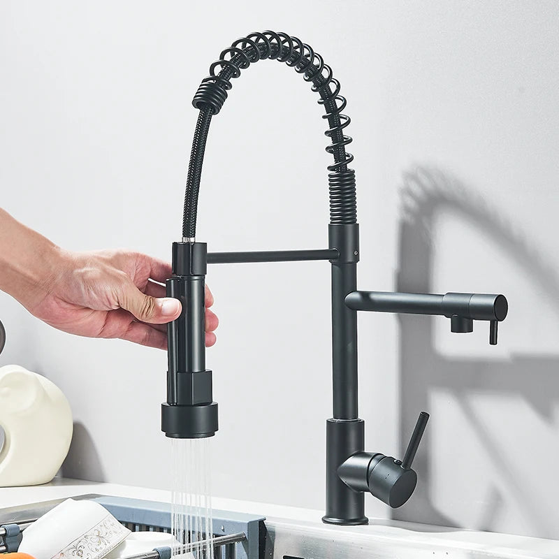 Pull Down Brass Kitchen Sink Faucet Hot Cold Water Mixer Crane