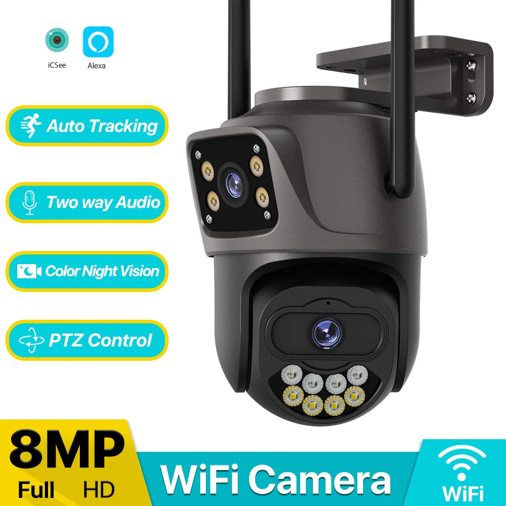 8MP 4K Outdoor WiFi Camera Two Lens Dual Screen
