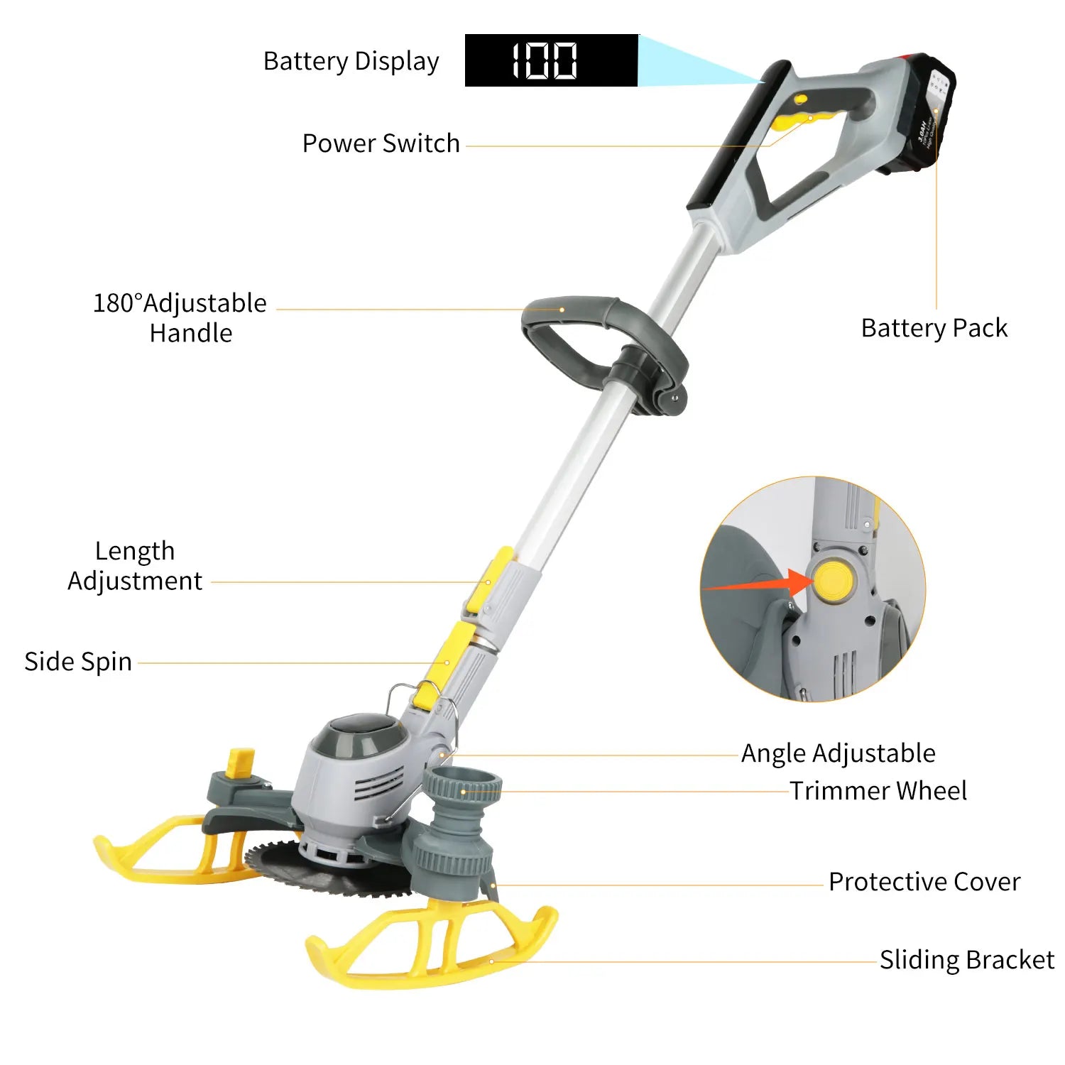 600W Cordless Grass Trimmer, 4-in-1 Lawn Trimmer,Wheel Edge Cutter