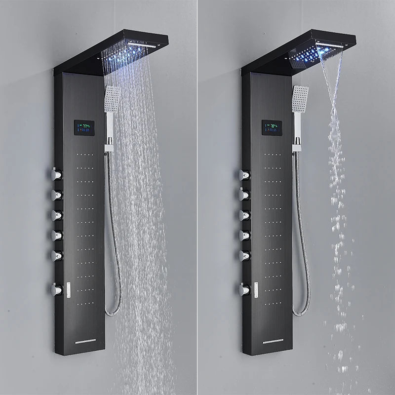 Bathroom LED Light Rain Waterfall Shower Panel Faucet Body Massage
