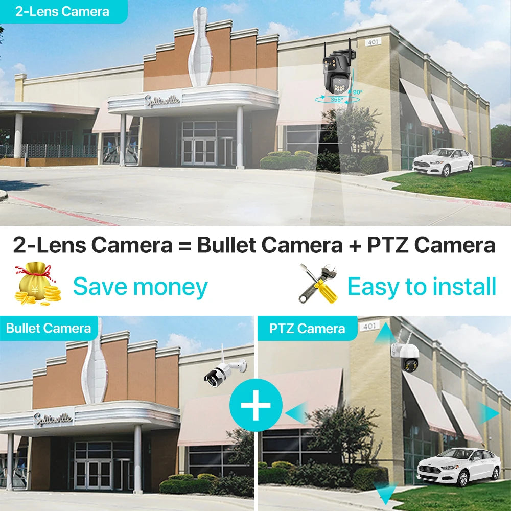 8MP 4K Outdoor WiFi Camera Two Lens Dual Screen