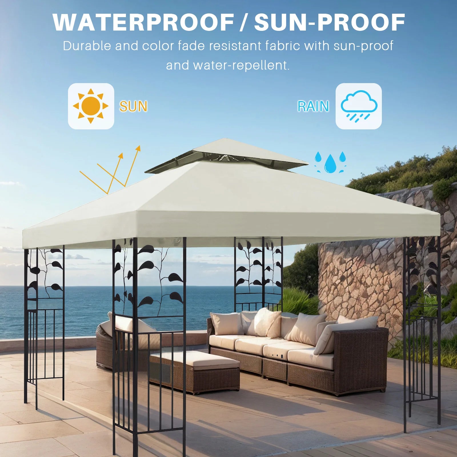 3x3m Canopy Replacement Top Canopy Cover Replacement 118"x118" Double Tiered Gazebo Covers for Yard Patio Garden Canopy Sunshade
