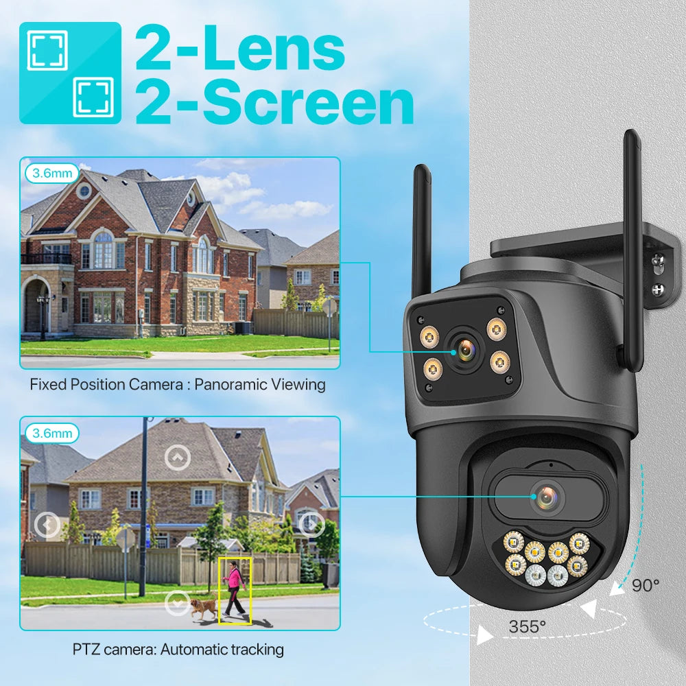 8MP 4K Outdoor WiFi Camera Two Lens Dual Screen