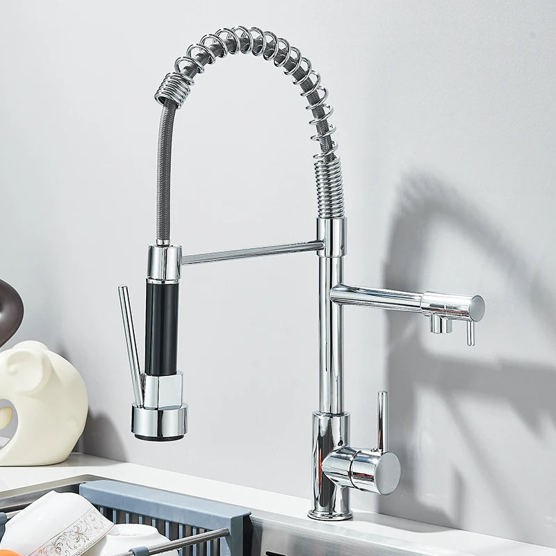 Pull Down Brass Kitchen Sink Faucet Hot Cold Water Mixer Crane