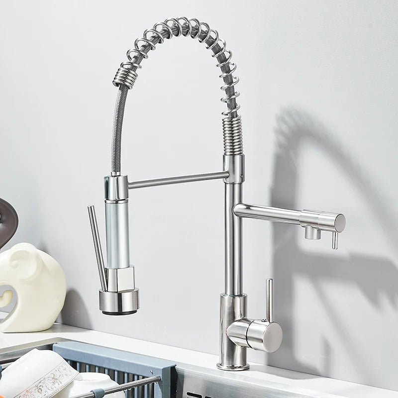 Pull Down Brass Kitchen Sink Faucet Hot Cold Water Mixer Crane
