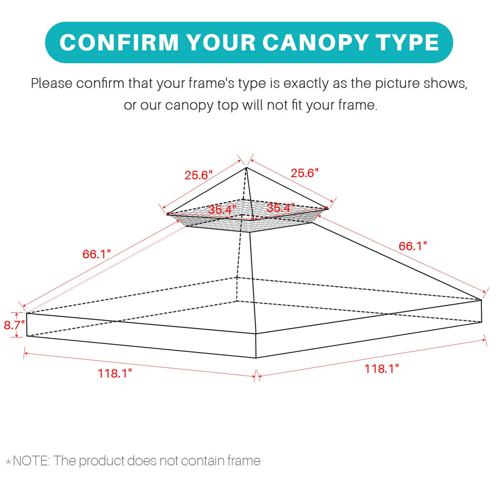 3x3m Canopy Replacement Top Canopy Cover Replacement 118"x118" Double Tiered Gazebo Covers for Yard Patio Garden Canopy Sunshade