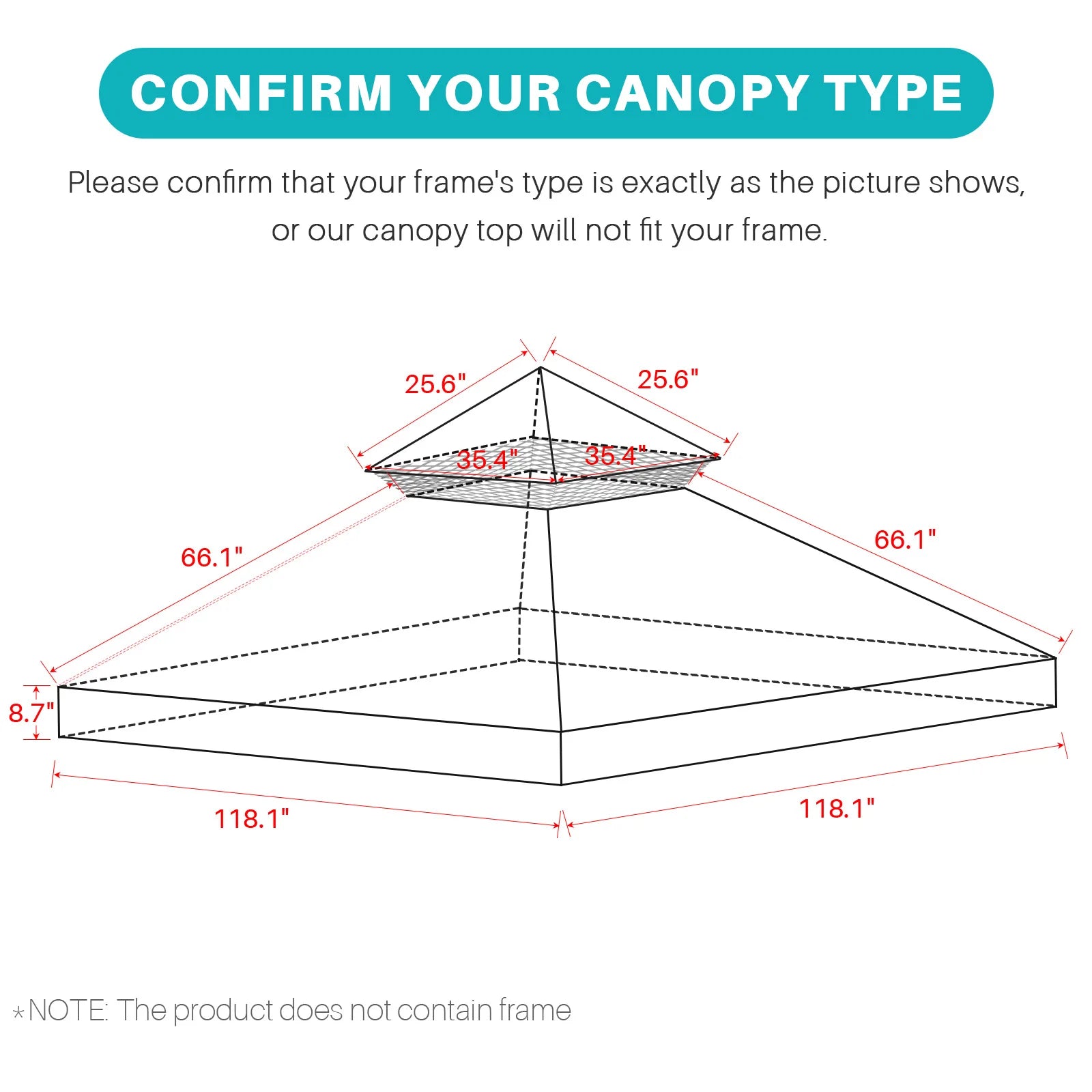 3x3m Canopy Replacement Top Canopy Cover Replacement 118"x118" Double Tiered Gazebo Covers for Yard Patio Garden Canopy Sunshade
