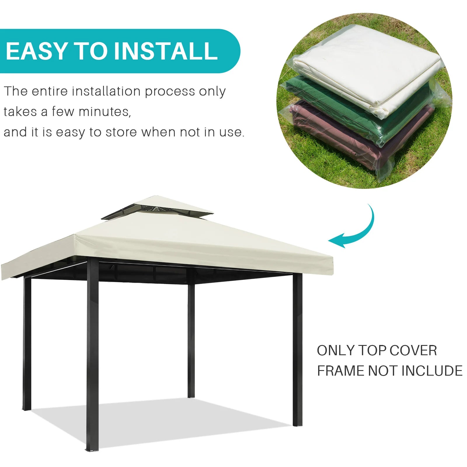 3x3m Canopy Replacement Top Canopy Cover Replacement 118"x118" Double Tiered Gazebo Covers for Yard Patio Garden Canopy Sunshade