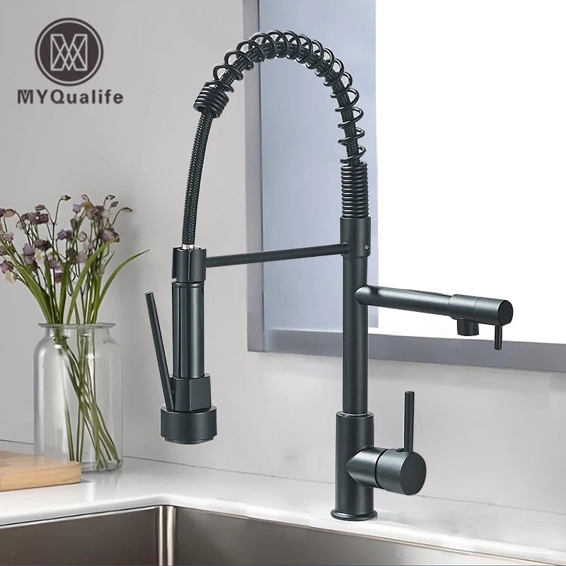 Pull Down Brass Kitchen Sink Faucet Hot Cold Water Mixer Crane