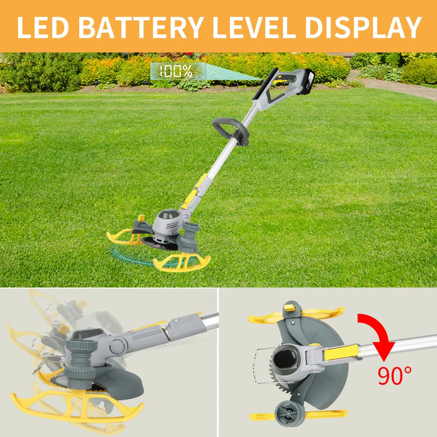 600W Cordless Grass Trimmer, 4-in-1 Lawn Trimmer,Wheel Edge Cutter