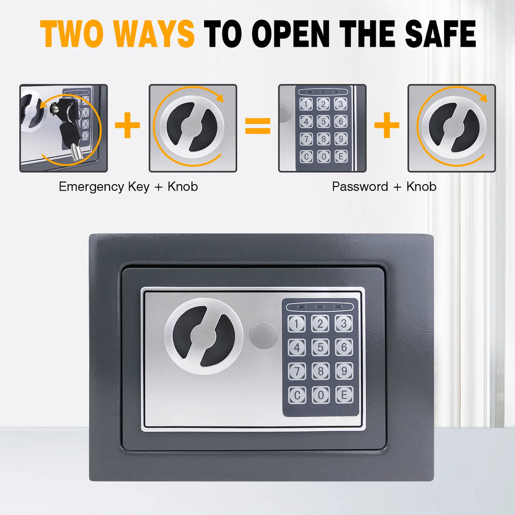 4.6L Home Digital Safe Electronic Cabinet Safes Cash Box Wall Safe with Key, Money Box for Office Hotel 230mmx170mmx170mm - Grey