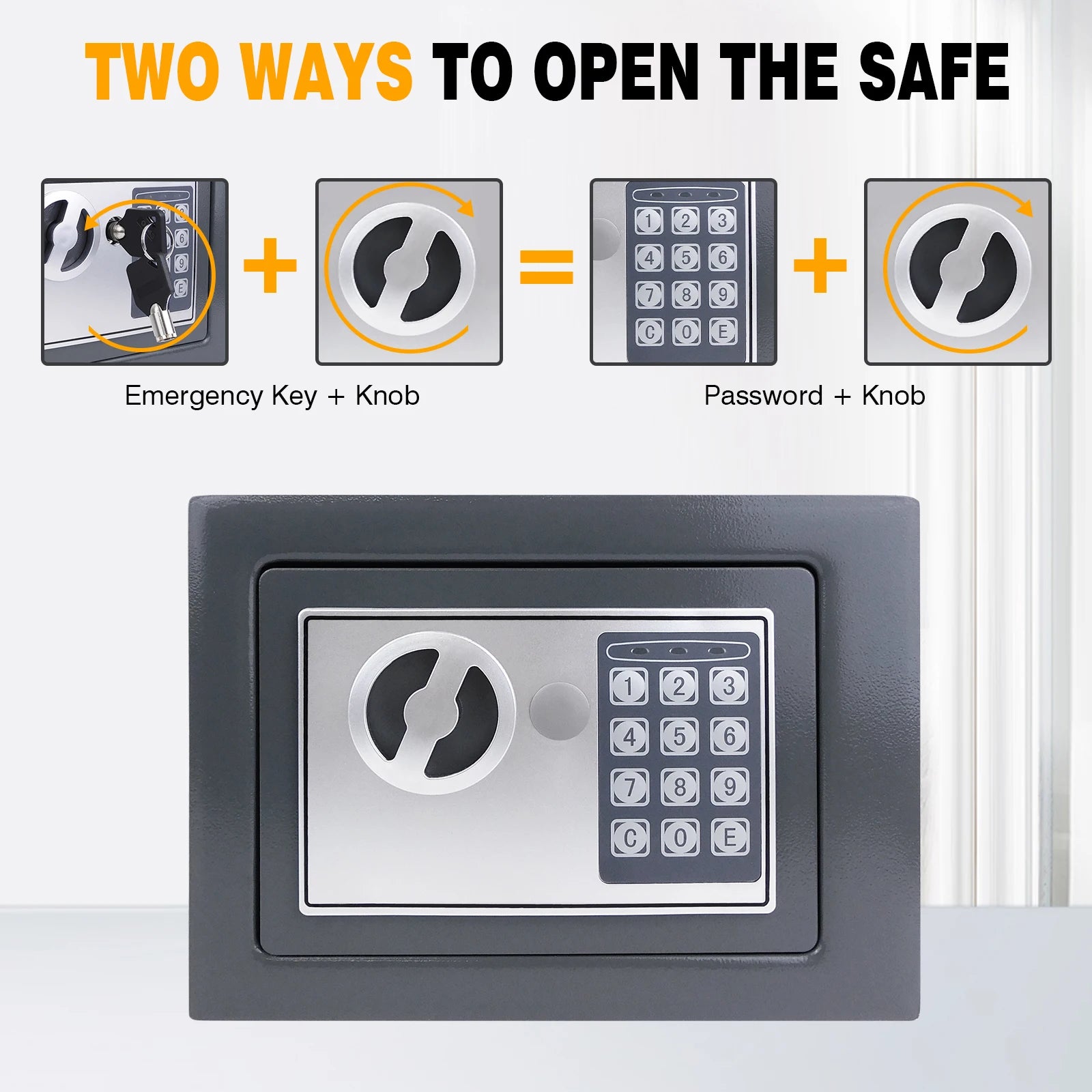 4.6L Home Digital Safe Electronic Cabinet Safes Cash Box Wall Safe with Key, Money Box for Office Hotel 230mmx170mmx170mm - Grey