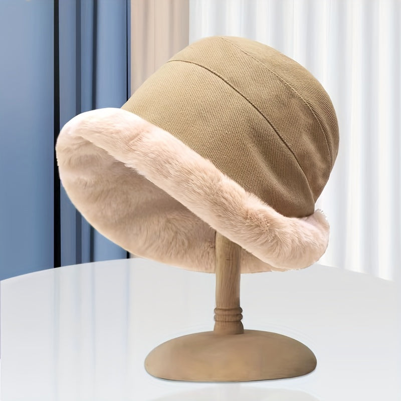 Winter Thermal Bucket Hat, Faux Fur Plush Thickened Ear Protection