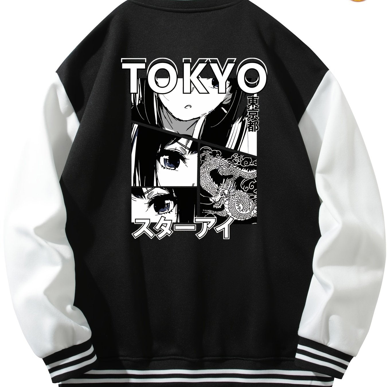 Anime Portrait Pattern Embroidery Varsity Jacket - AdeLShop