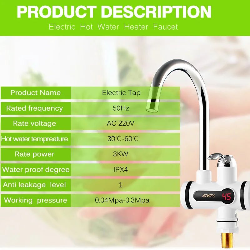 ATWFS Electric Kitchen Water Heater Tap Instant Hot Water Faucet Heater - AdeLShop
