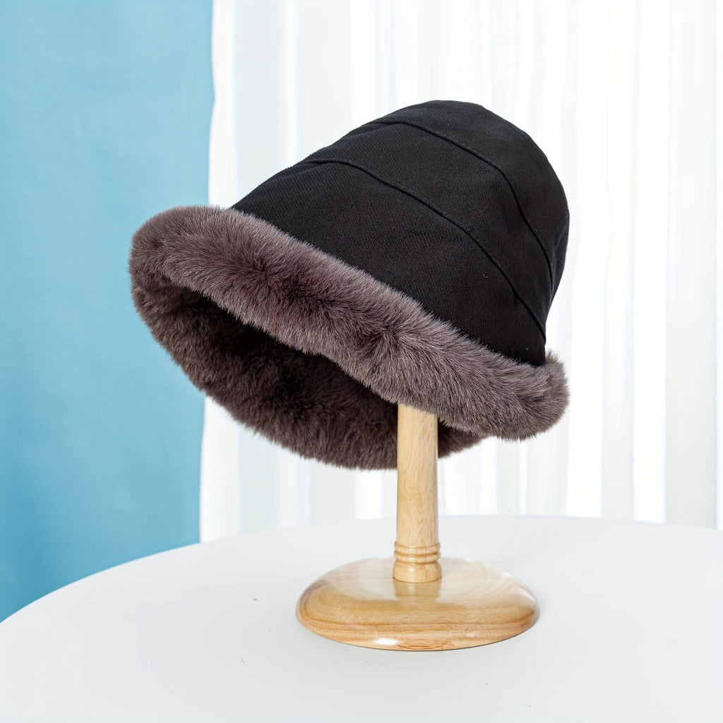 Winter Thermal Bucket Hat, Faux Fur Plush Thickened Ear Protection