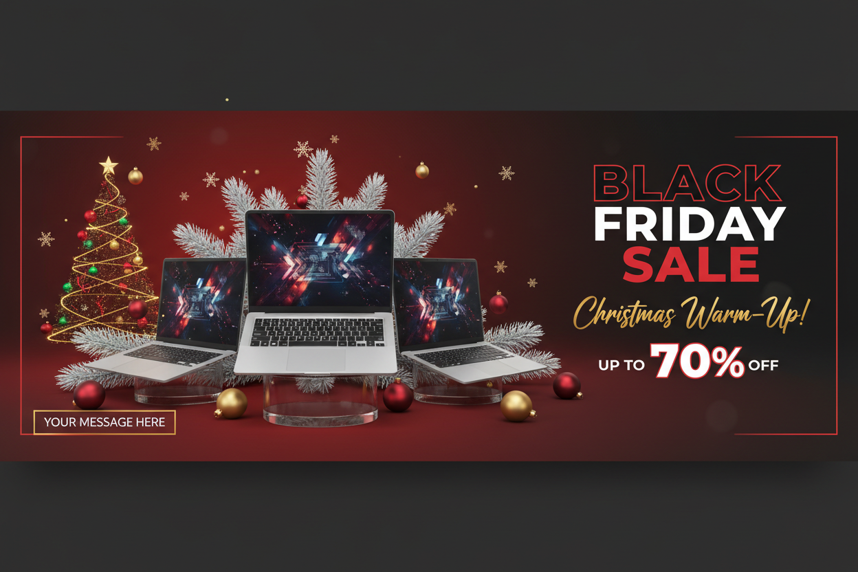banner for laptops with christmas and blackfriday