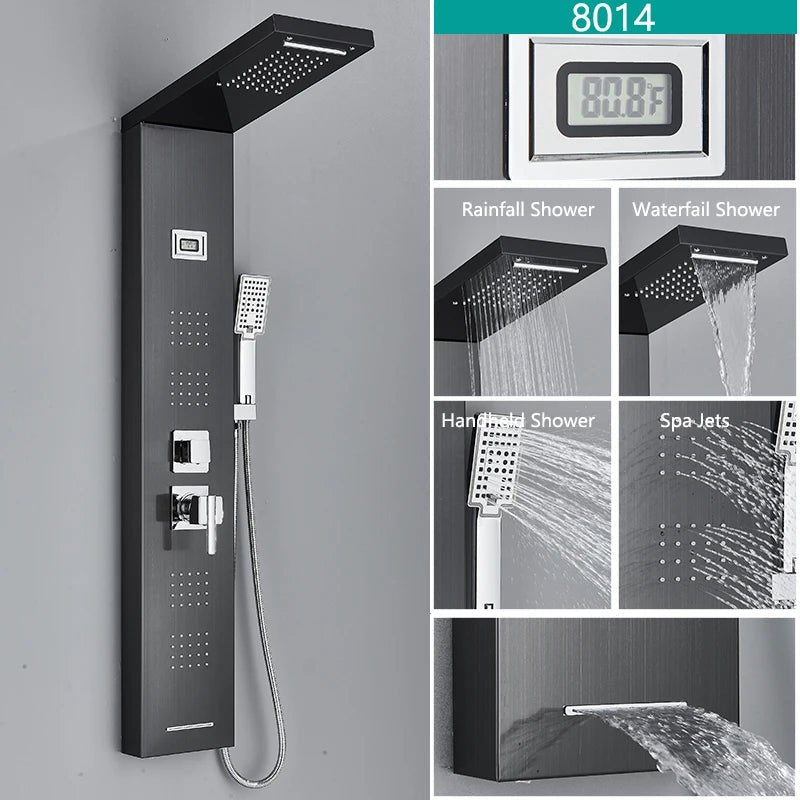 Bathroom LED Light Rain Waterfall Shower Panel Faucet Body Massage - AdeLShop