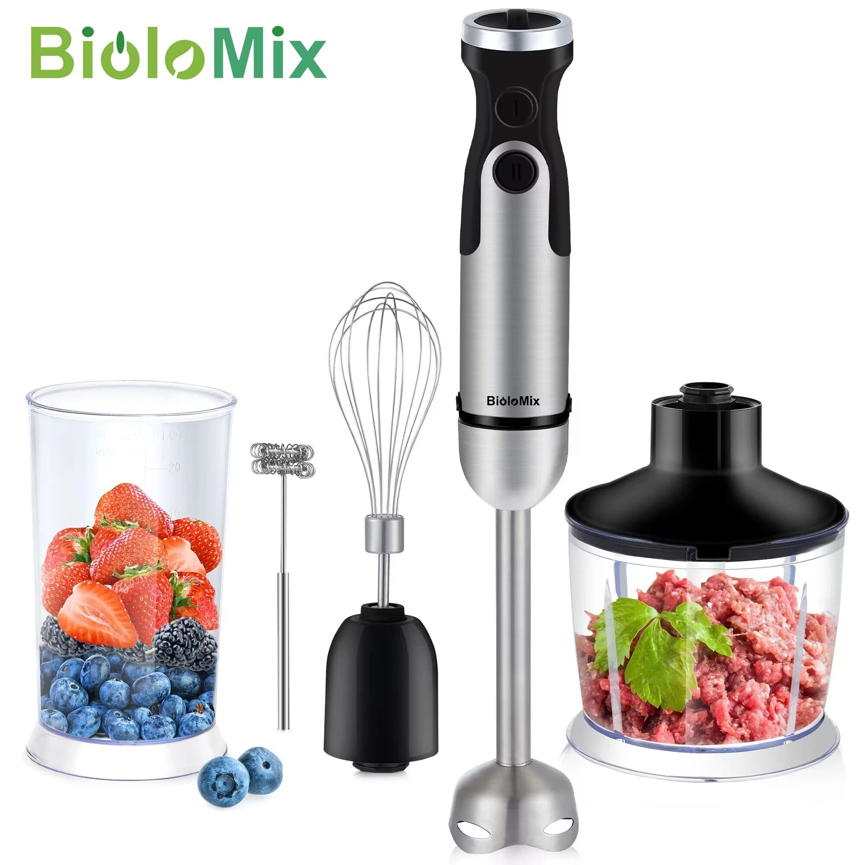 BioloMix 1200W 5 - in - 1 Immersion Hand Stick Blender Mixer Vegetable Meat Grinder - AdeLShop