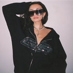 Bling Bling Shiny Rhinestone Hoodies Jacket Coat Skeleton Hoodie - AdeLShop