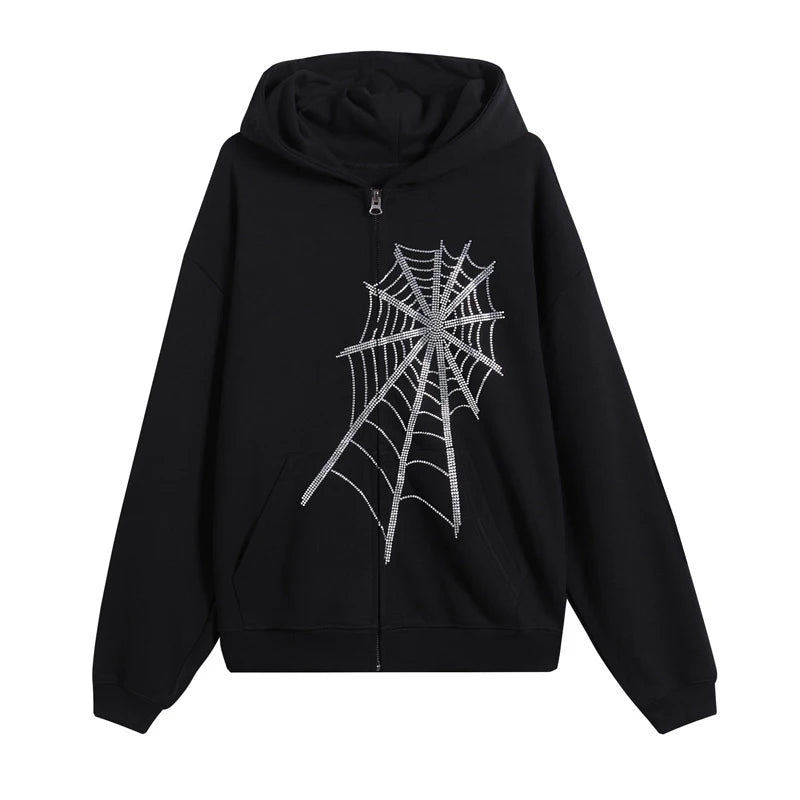 Bling Bling Shiny Rhinestone Hoodies Jacket Coat Skeleton Hoodie - AdeLShop
