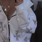 Bling Bling Shiny Rhinestone Hoodies Jacket Coat Skeleton Hoodie - AdeLShop