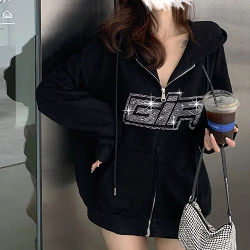 Bling Bling Shiny Rhinestone Hoodies Jacket Coat Skeleton Hoodie - AdeLShop