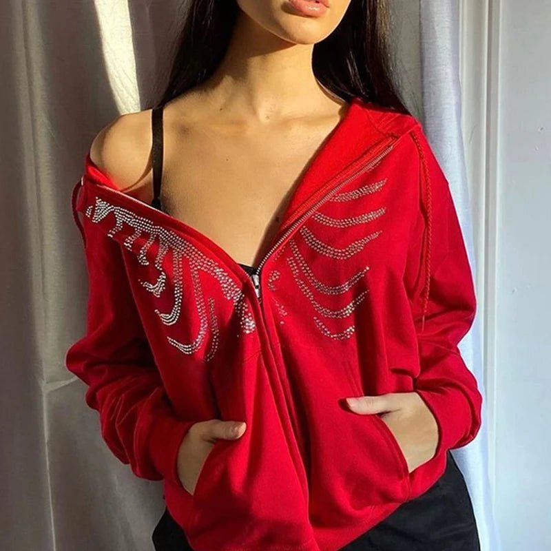 Bling Bling Shiny Rhinestone Hoodies Jacket Coat Skeleton Hoodie - AdeLShop